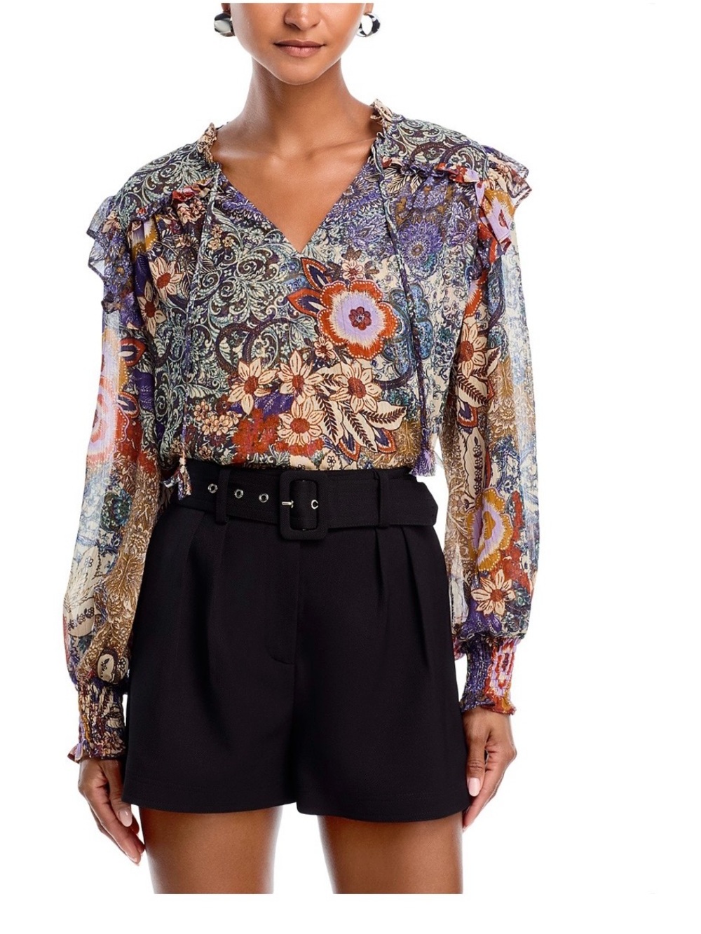 Aqua Ruffled Boho Top - Size XS
